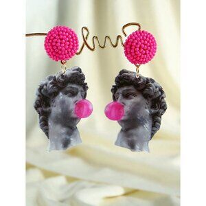 Pink David Handmade Bead Stud Earrings With Funny Statement Dangle Bust Gum